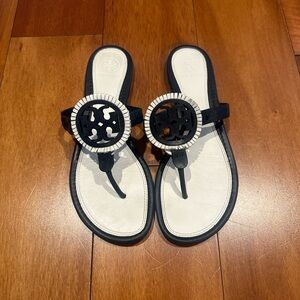 Tory Burch Black and White Logo Sandals
